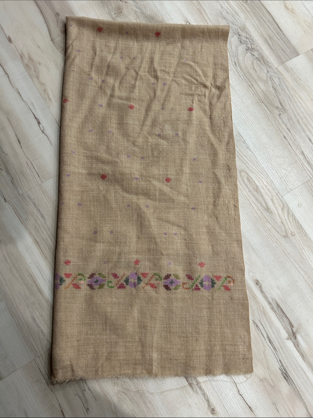 Vintage Embroidered Tan Decorative Tablecloth